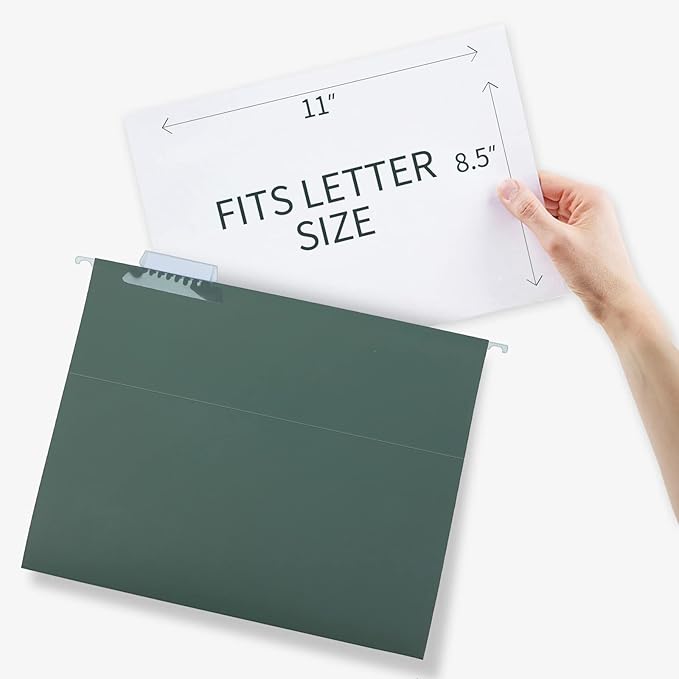HERKKA Hanging File Folders, 80 Pack Reinforced Letter Size Hanging Folders with Heavy Duty 0 Inch Expansion, Designed for Bulky Files, Medical Charts, 1/5-Cut Adjustable Tabs, Green