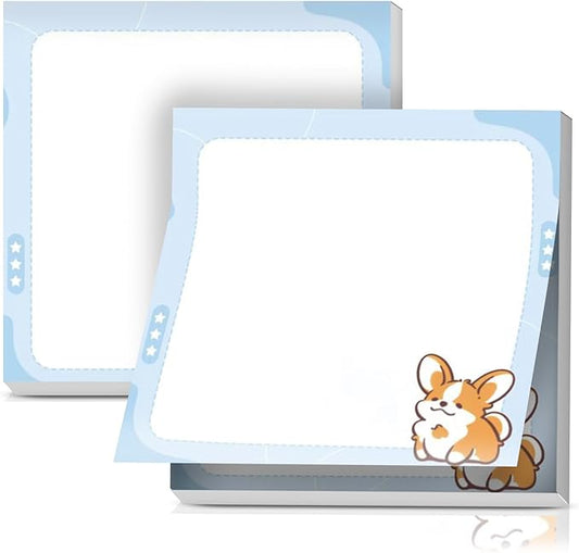 2 Pack Sticky Notes 3x3 Inches, Bright Cute Strong Sticking Power, Easy to Post for Home, Office, 80sheets/Pads, Cute Corgi