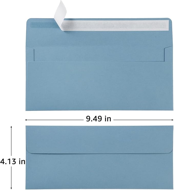 100 Pack Colorful #10 Business Envelopes Self Seal Standard Envelopes for Office Checks, Business, Letter Mailing Invoices, 4.13 x 9.49 Inches (Dusty-Blue)