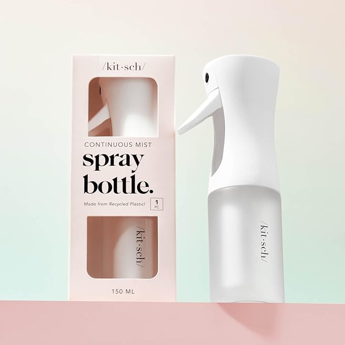 Kitsch Continuous Spray Bottle for Hair – Fine Mist Water Mister & Water Spray Bottle – Recycled Hair Spray Bottle – Spray Bottles for Cleaning, Styling, Plants & More – White, 150ml
