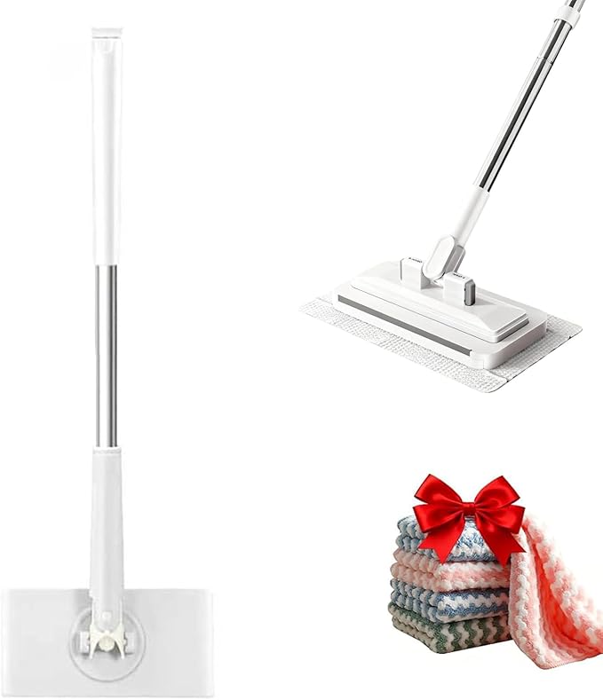 Convenient Cloth Changing Mini Mop + Magic Cleaning Cloth*6, Zero Touch Snap Grip Mini Mops for Wet & Dry Cleaning, Lightweight Snap for Corners (27in - W + Cloth*6)
