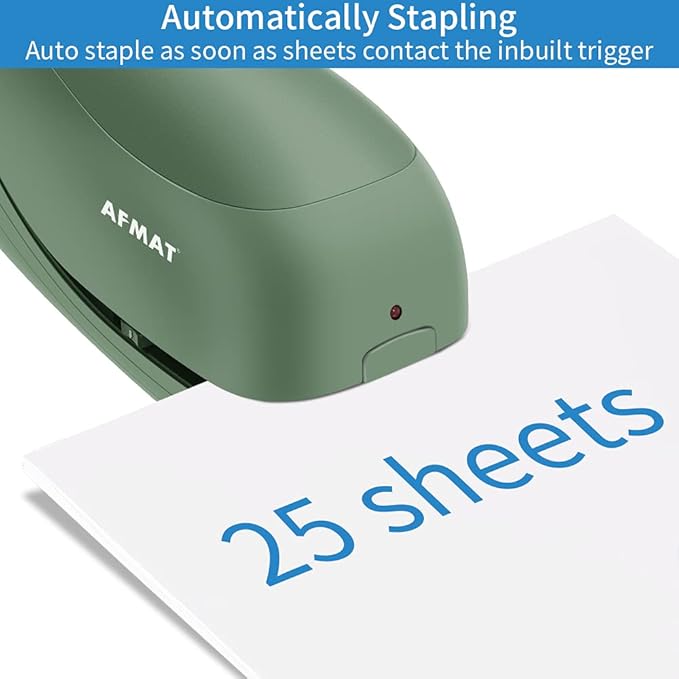 AFMAT ES06 Electric Stapler for Desk, Automatic Stapler Desktop, 25-Sheet Office Staplers Electric, AC or Battery Powered Staplers Heavy Duty Office Use, with Reload Reminder & Release Button