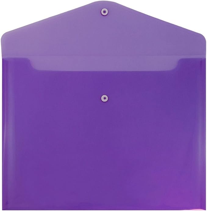 JAM PAPER Plastic Envelopes with Snap Closure - Letter Booklet - 9 3/4 x 13 - Purple - 3/Pack