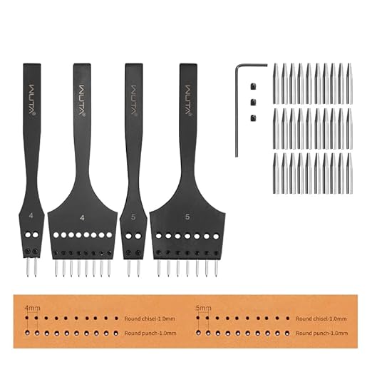 WUTA Leather Stitching Punch, 3nd Removable Round Hole Pricking Irons, Professional Working Hole Punch Tool Set for DIY Leather Craft（4mm- 2+8 Hole & 5mm- 2+7 Hole）