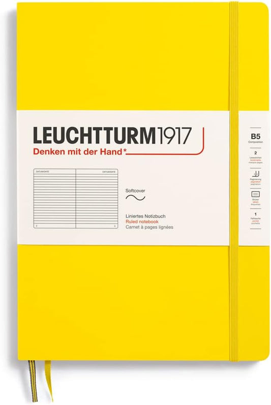 LEUCHTTURM1917 - Notebook Softcover Composition B5-123 Numbered Pages for Writing and Journaling (Ruled, Lemon)