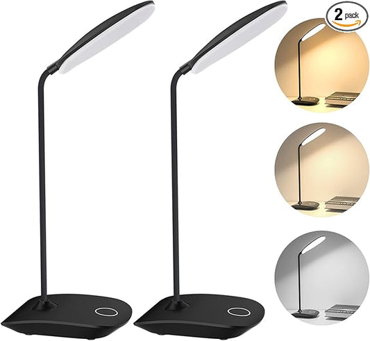DEEPLITE Battery Operated Desk Lamp, LED Desk Light 3 Lighting Stepless Dimming, Table Lamp 5W Touch Control Eye Caring, Flexible Gooseneck, Portable Reading Light for Dorm Study Bedroom (Set of 2)