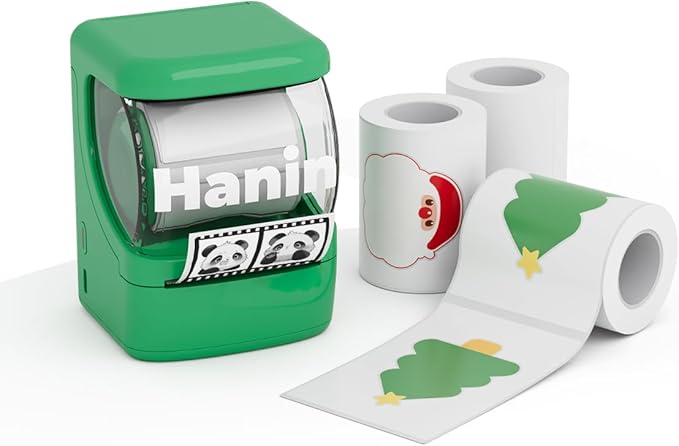 NEW1 Label Printer +4 Rolls Labels, 2 Inch Portable Inkless Bluetooth Label Maker for Small Business Home School, Automatic Label Recognition, Sticker Printer for Address Logo Barcode Clothing (Green)