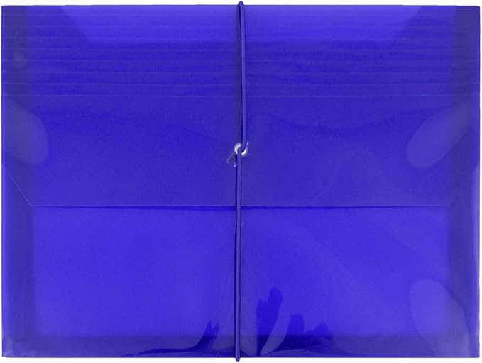 JAM PAPER Plastic Expansion Envelopes with Elastic Band Closure - Letter Booklet - 9 3/4 x 13 with 2.5 Inch Expansion - Blue - 12/Pack