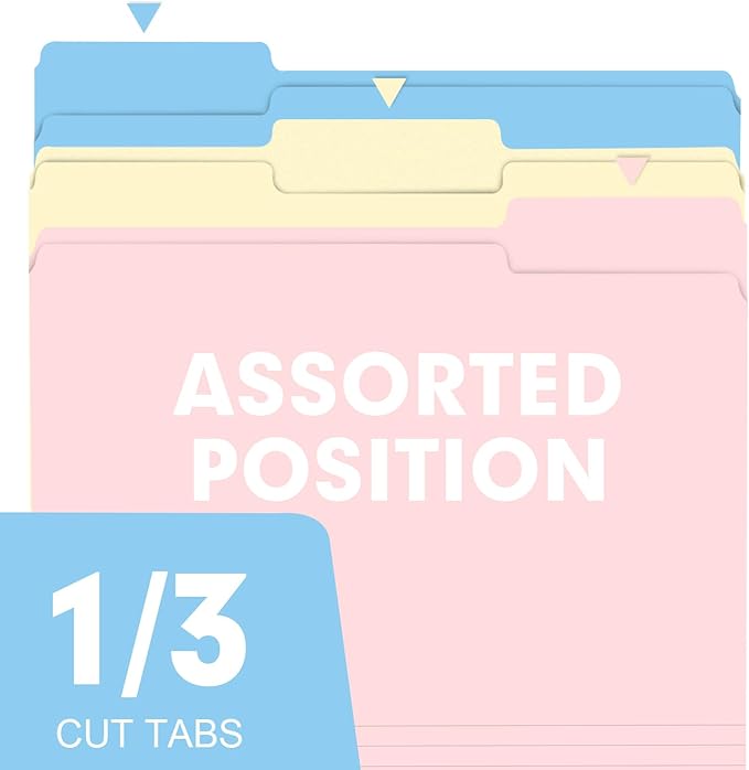 File Folder, RAZCC 250 Pack Colored File Folders, 1/3 Cut Tab File Folder Letter Size, Filing Folders with Tabs for Office School Business Use, Assorted 10 Colors