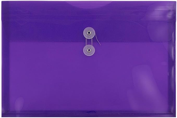 JAM PAPER Plastic Envelopes with Button & String Tie Closure - Legal Booklet - 9 3/4 x 14 1/2 - Purple - 3/Pack