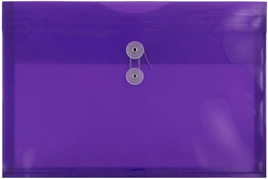JAM PAPER Plastic Envelopes with Button & String Tie Closure - Legal Booklet - 9 3/4 x 14 1/2 - Purple - 3/Pack