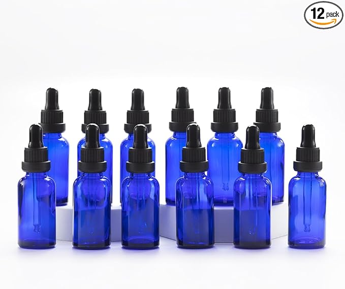 YIZHAO Blue Glass Dropper Bottle 1oz, Tincture Bottles with Glass Dropper, for Essential Oils, Aromatherapy, Cosmetic, Laboratory, Pharmacy, Liquids, Travel –12 Pcs
