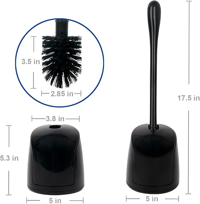 CELOX Toilet Bowl Brush and Holder, Compact Toilet Brush with Breathable Ventilation Stand Base, Bathroom Cleaning Kit, Black, 2 Set