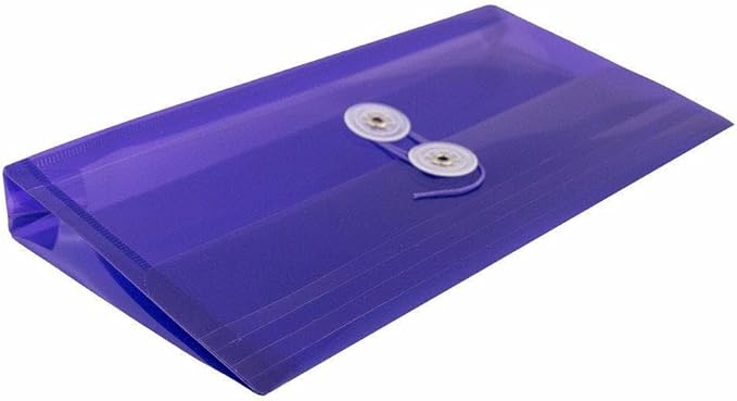 JAM PAPER Plastic Envelopes with Button & String Tie Closure - #10 Business Booklet - 5 1/4 x 10 - Purple - 3/pack