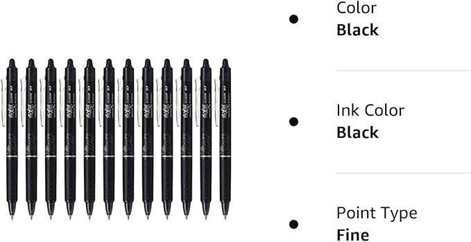 Pilot FriXion Ball Clicker Retractable Erasable Gel Pen, Fine Point, 0.7mm, Black Ink, 12 Count