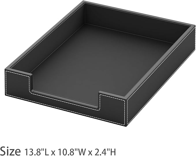 Leather Desk Organizer Tray, Stackable Leather Tray, Desk Organizers and Accessories, Magazine File Holder for Office Supplie(Black)
