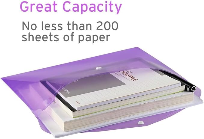 Sooez 48 Pack Folders Plastic Envelopes, Clear Plastic File Folder for Document, Letter A4 Size Poly File Envelopes with Label Pocket, Snap Button for Home Work Office Organizer, 8 Assorted Colors