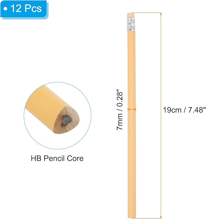 PATIKIL Round Pencils, 12 Pack Triangle HB Graphite Pencil Woodcase Wooden Pencils with Eraser for Classroom Office Writing Drawing Supplies, Orange