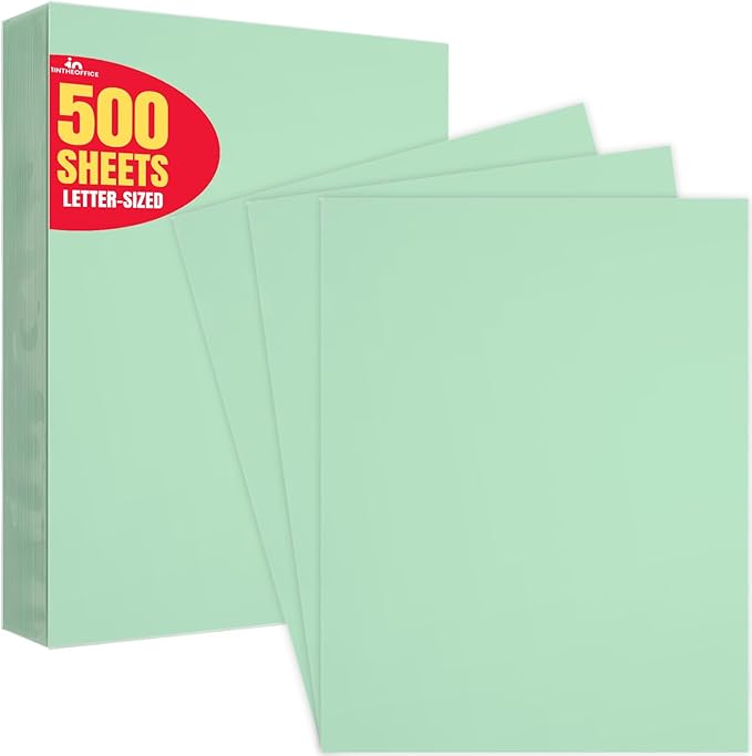 1InTheOffice Green Copy Paper, Printer Paper, Colored Copy Paper, 20 lbs., 8.5" x 11", 20 lbs., 500 Pack