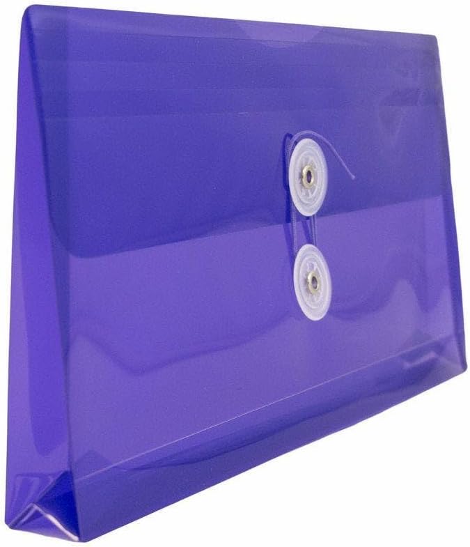 JAM PAPER Plastic Envelopes with Button & String Tie Closure - #10 Business Booklet - 5 1/4 x 10 - Purple - 3/pack