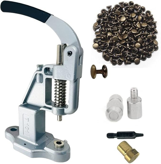 Hobby Trendy Hand Press with 1000 Sets of Iron 9mm Double Capped Rivets with Dies and Hole Punch(Silver Gray Press,Bronze Rivets)
