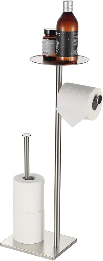 BVL Toilet Paper Holder Stand with Shelf Stainless Steel Brushed Nickel for Bathroom