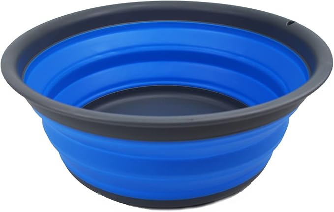 SAMMART 7.5L (1.98 Gallon) Collapsible Tub - Foldable Dish Tub - Portable Washing Basin - Space Saving Plastic Washtub (Grey/Blue)