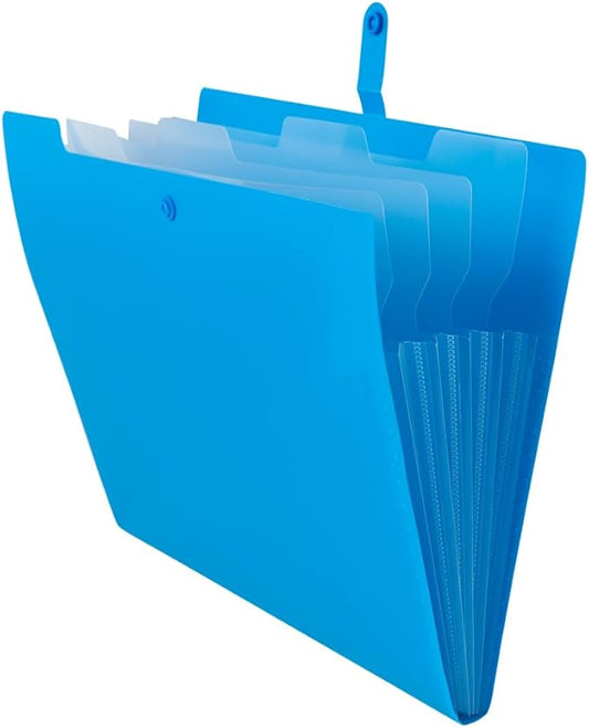 JAM PAPER Slim Expanding File Folder - 5 Pocket Plastic File Folder – Snap Closure - 9 x 11 1/2 - Blue - Sold Individually
