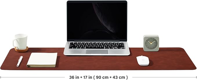 Distressed Leather Desk Mat - Non-Slip PU Desk Pad for Office and Home - Desk Organization and Accessories - Ideal for Large Mouse Pad and Desk Mats on Top of Desks(Mahogany,36"x 17")