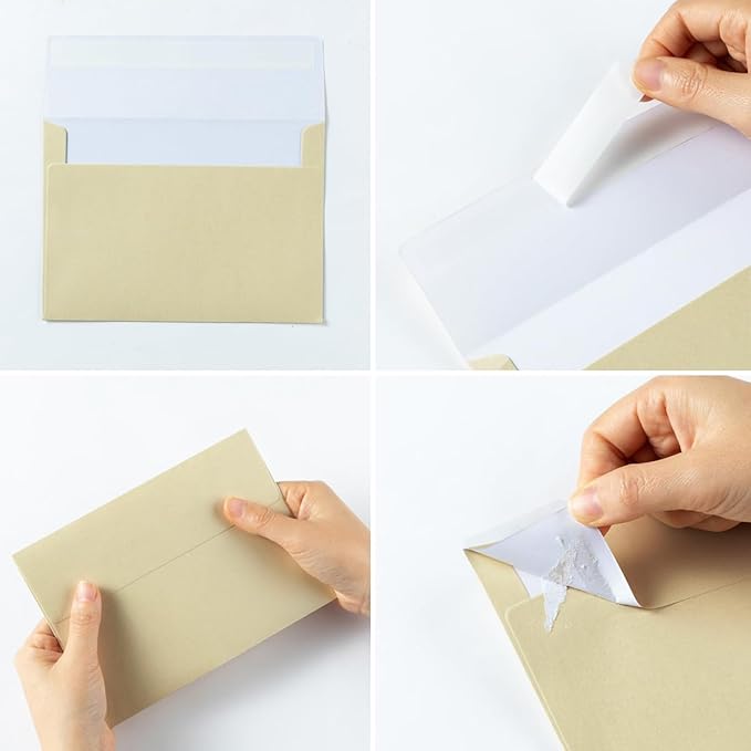 Wishop 50 Pack Shiny Self-Adhesive Envelopes with Shiny Fold Cards for Wedding Invitations, Greeting Cards, Baby Shower, Letter Mailing (Cream Color, 4x6)