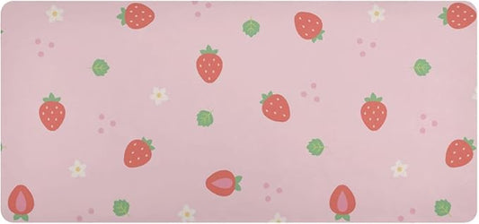 Mouse Pad Desk Mat Leather Desk Pad Large Gaming Desk Cover Protector Mat for Keyboard Computer Laptop Office Waterproof 35.4 x 16.5 Inch Cute Strawberry