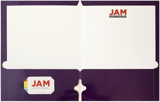 JAM PAPER Laminated Two Pocket Glossy 3 Hole Punch School Folders - Letter Size - High Gloss Purple - Bulk 50/Box