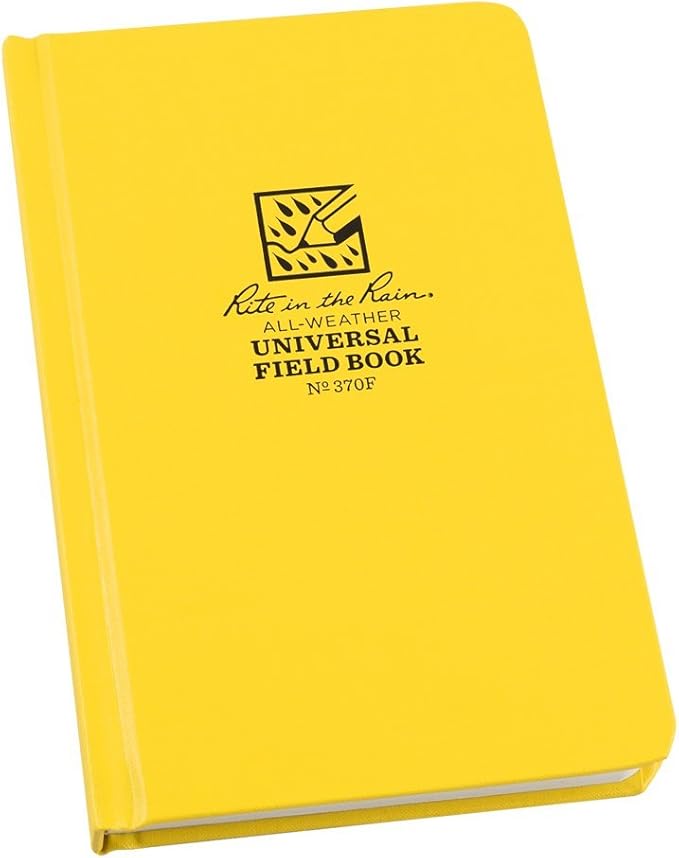 Rite in the Rain Weatherproof Hard Cover Notebook, 4.75" x 7.5", Yellow Cover, Universal Pattern (No. 370F)