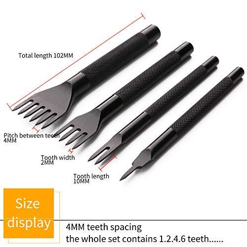 4pcs Alloy Stainless Steel Leather Craft Diamond Chisel Hole Punch Set for DIY Leather Crafting Precision 4mm & 1/2/4/6 Prong