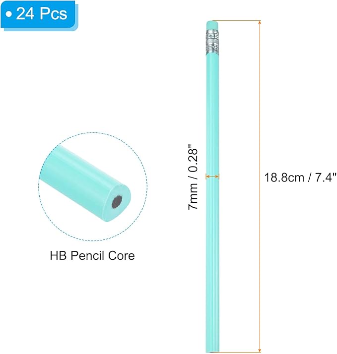 PATIKIL Round Pencils, 24 Pcs Triangle HB Graphite Pencil Wooden Pencils with Eraser for Classroom Office Writing Drawing Supplies, Light Green