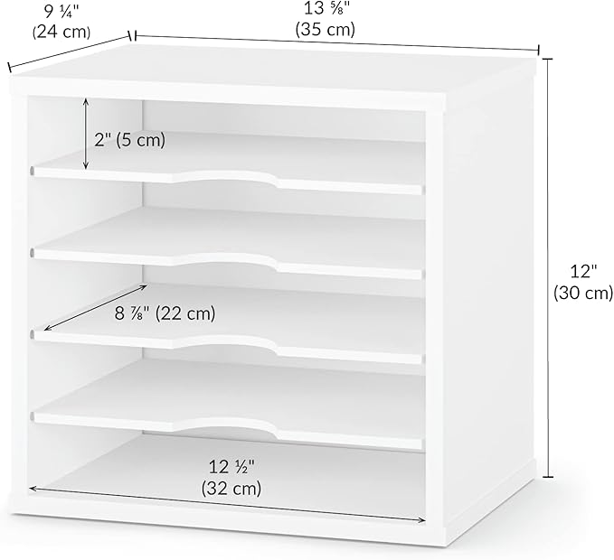 Ballucci File Organizer Paper Sorter, 5 Tier Adjustable Shelves Office Desk Organizer, 13 5/8" x 9 1/4" x 12", White