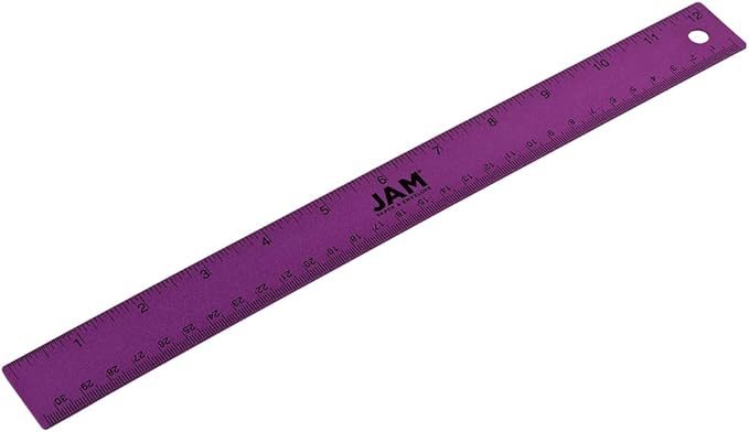 JAM PAPER Strong Aluminum Ruler - 12 Inch - Metal Ruler with Non-Skid Cork Backing - Purple Metallic - Sold Individually