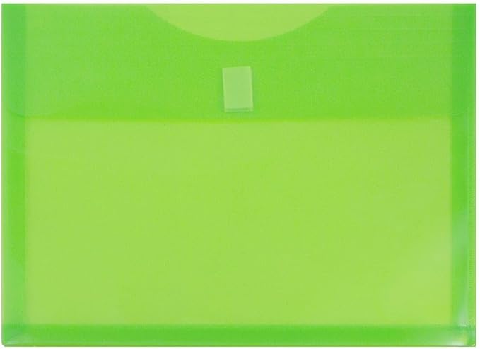JAM PAPER Plastic Expansion Envelopes with Hook & Loop Closure - Letter Booklet - 9 3/4 x 13 with 1 Inch Expansion - Lime Green - 3/Pack