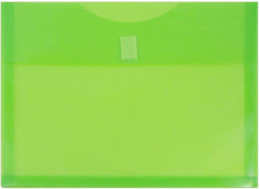 JAM PAPER Plastic Expansion Envelopes with Hook & Loop Closure - Letter Booklet - 9 3/4 x 13 with 1 Inch Expansion - Lime Green - 3/Pack