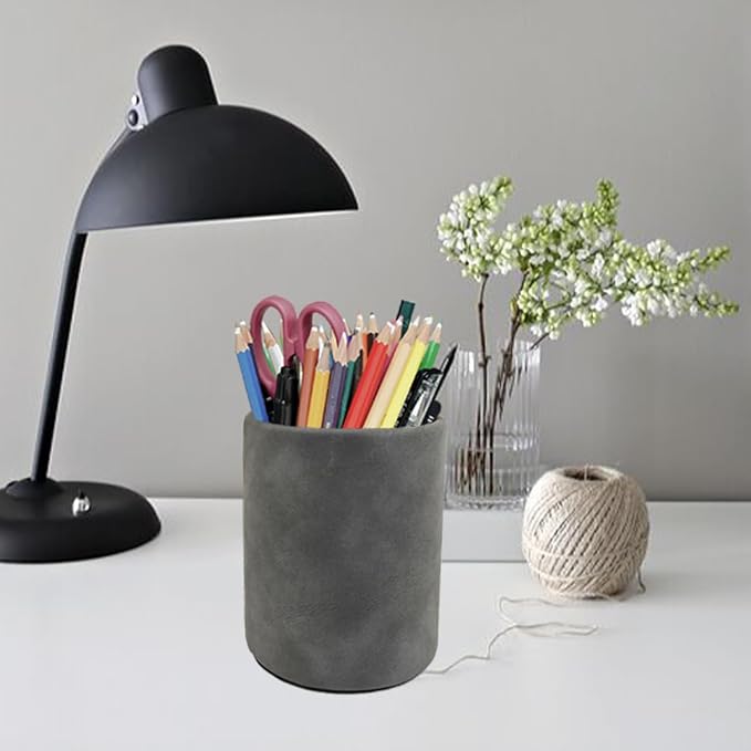 Pen Pencil Holder Cup Container Leather Desk Organizer Stand Decor Brush Scissor Holder Decoration Office Desk Home School