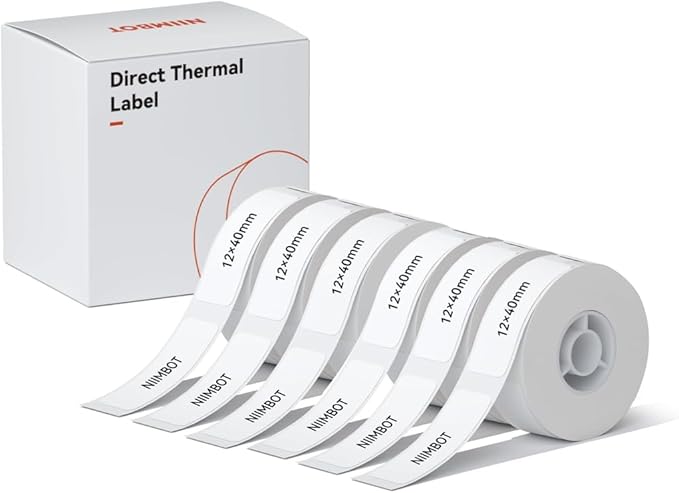Label Tape for NIIMBOT D11/D110/D101 Printer, 6 Rolls D110 Thermal Sticker Labels Waterproof Anti-Oil Paper White 12 * 40mm (0.47 x 1.57 Inch)