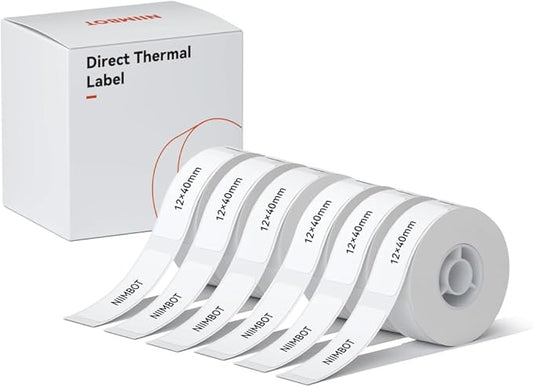 Label Tape for NIIMBOT D11/D110/D101 Printer, 6 Rolls D110 Thermal Sticker Labels Waterproof Anti-Oil Paper White 12 * 40mm (0.47 x 1.57 Inch)