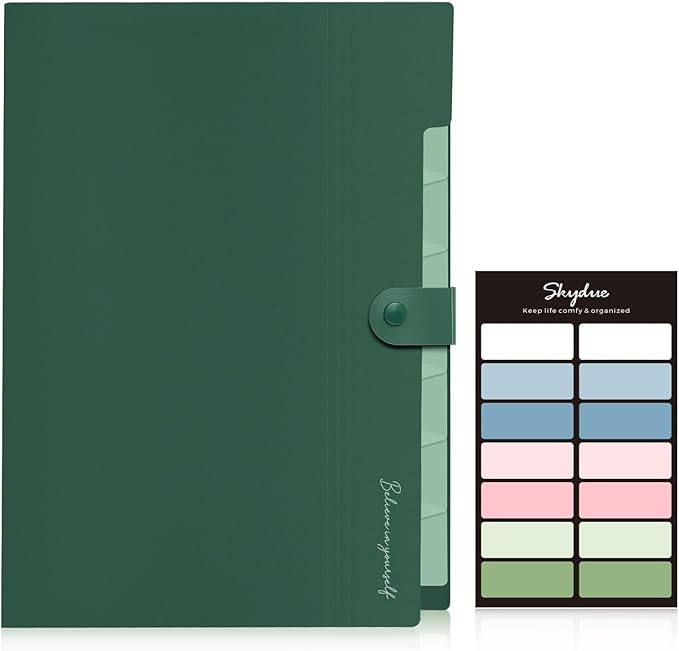 SKYDUE Expanding File Organizer with 8 Pockets, Accordion File Folders with Labels, Portable Document Paper Bill Receipt Organizer, Home College School Office Supplies, Letter Size,ForestGreen