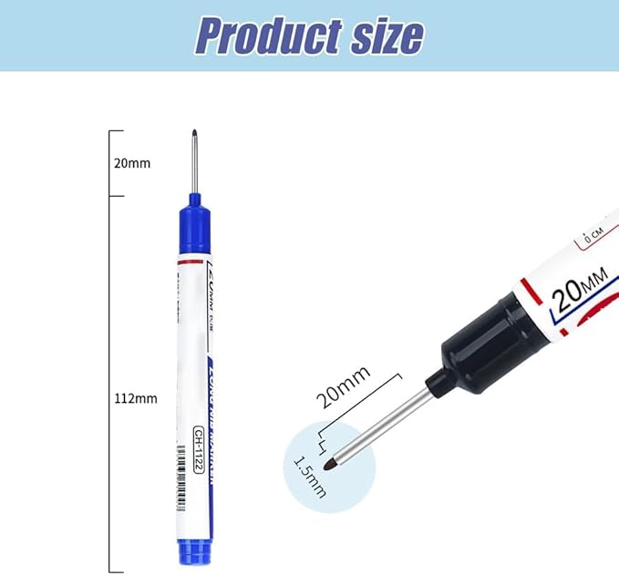 5PCS Long Head Deep Hole Marker Pens, 20mm Deep Reach Long Nose Markers, 45mm Permanent Markers Carpenter Ink Marker Pens, Waterproof Construction Markers Marking Tool, Metal Marking Pen (45MM Mix)