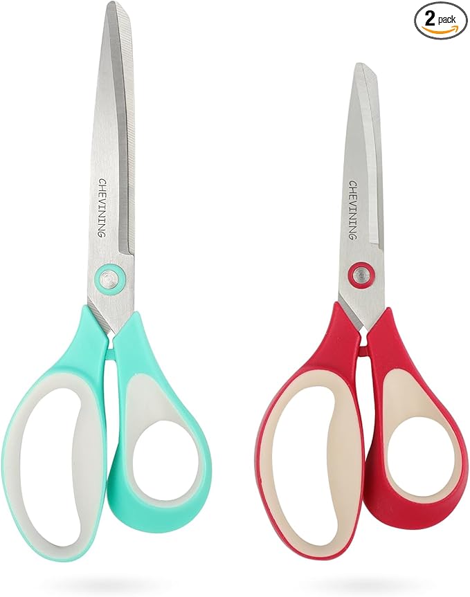 7"8"Scissors All Purpose 2 Pack Comfort Grip Craft Scissors for Office, Home, School, Sewing & Art Supplies(Green & Red)
