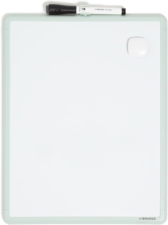 U Brands Contempo Magnetic Dry Erase Board White Board, 11" x 14", Sage Green Modern Frame, Includes Magnet and Marker