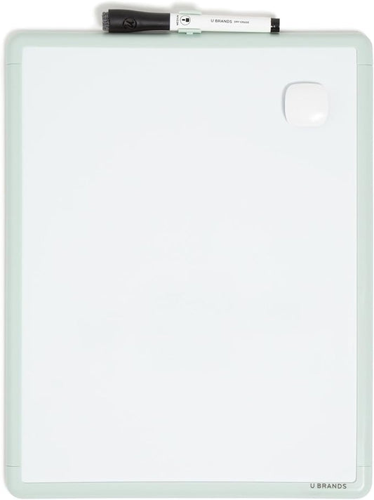 U Brands Contempo Magnetic Dry Erase Board White Board, 11" x 14", Sage Green Modern Frame, Includes Magnet and Marker