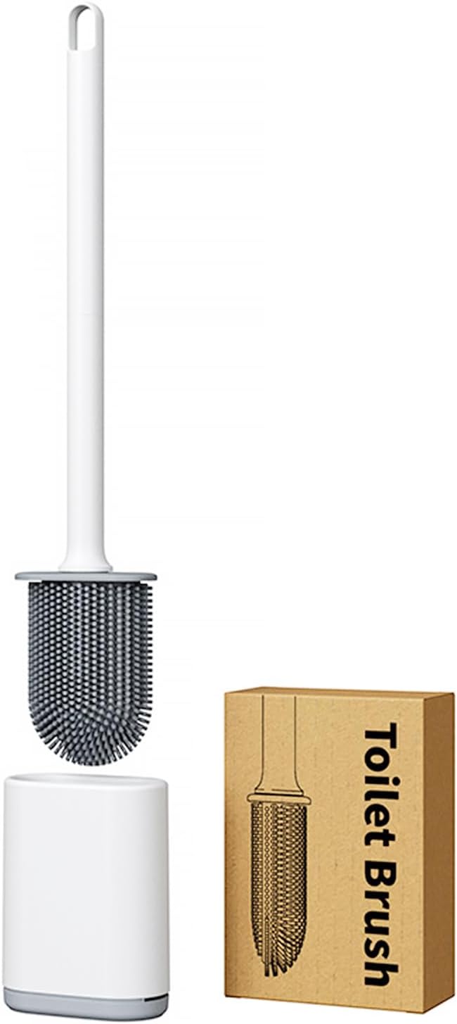 Kucucyle Dual-Sided RV Silicone Toilet Brush with TPR Bristles & Detachable ABS Handle Set, Wall Mountable Toilet Bowl Brush,Flexible Cleaners Brushes for 360°Deep Cleaning Bathroom/Camper (White)
