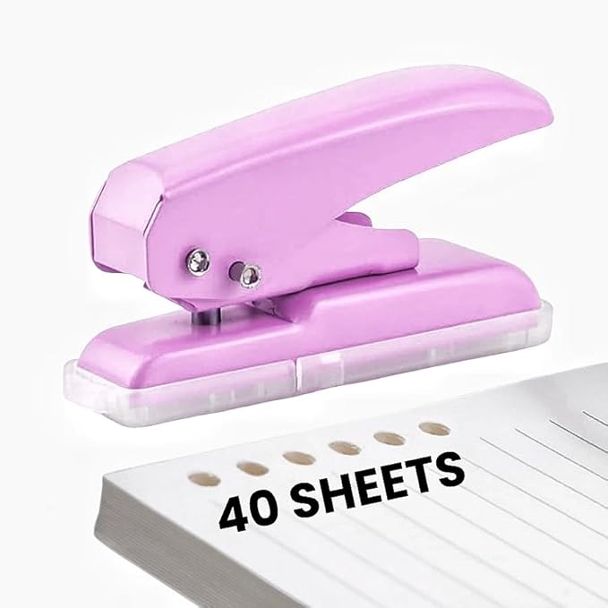 Heavy Duty Single Hole Punch, 40 Sheets Capacity Hole Puncher Single Small Hole Punch One Hole Puncher for Crafts Paper Cards Tags Scrapbook-1/4 inch Hole, Purple