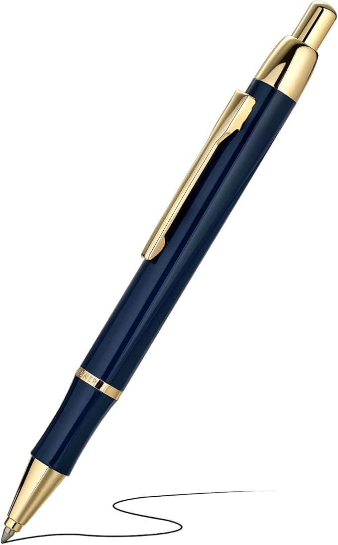 BEILUNER Luxury Gel Pen with 24K Gold Electroplating Finish, Blue Piano Lacquer, Luxury Grade Craftsmanship, Best Gel Pen Gift Set for Men and Women